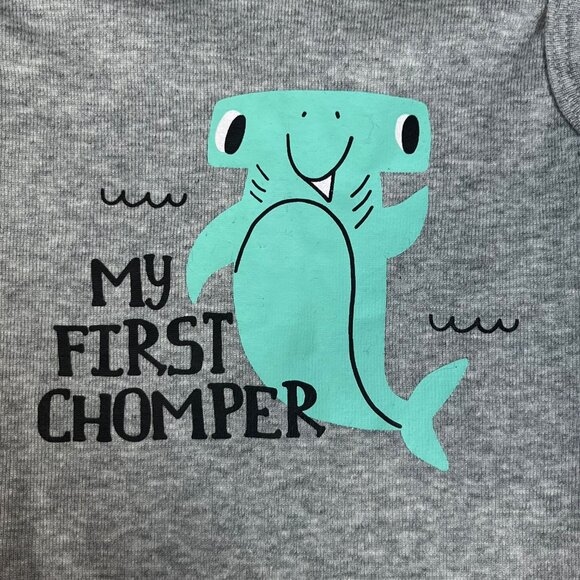 Okie Dokie Baby Sleeveless Bodysuit My First Chomper Shark Gray Size 6 Months Ne - Picture 3 of 6